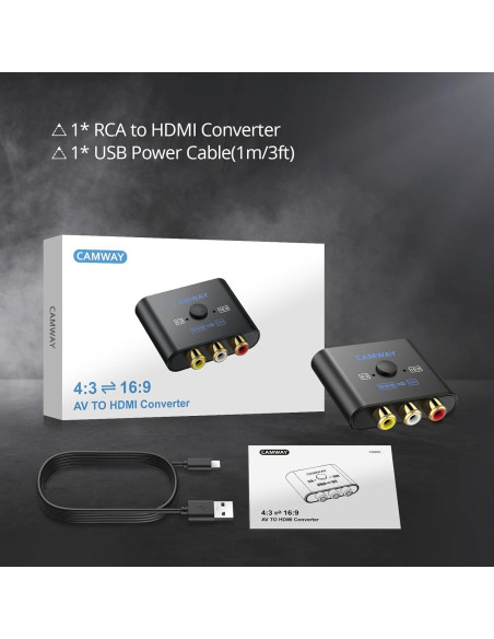 Convertidor RCA a HDMI CAMWAY 1080P Soporta PAL/NTSC
