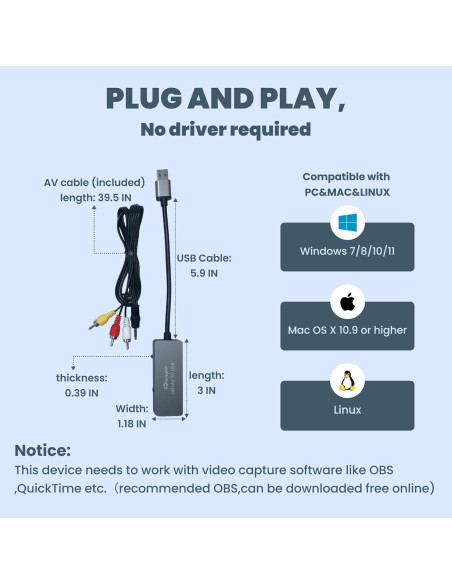 Tarjeta de Captura de Video USB WinRaybot 4K HDMI RCA
