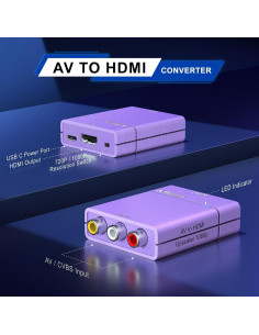 Convertidor RCA a HDMI Portta 1080P, Adaptador AV a Digital 2
