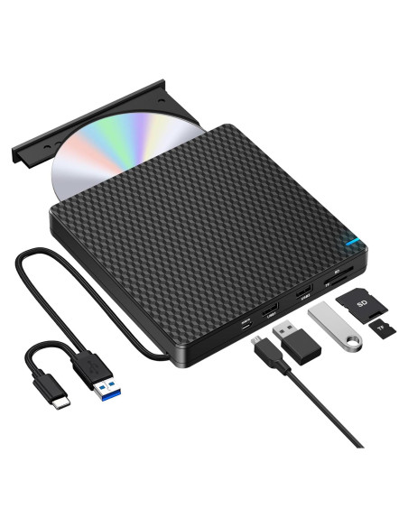 Unidad Externa de CD/DVD Guamar USB 3.0 Tipo C 5 en 1