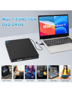 Unidad Externa de CD/DVD Guamar USB 3.0 Tipo C 5 en 1 2