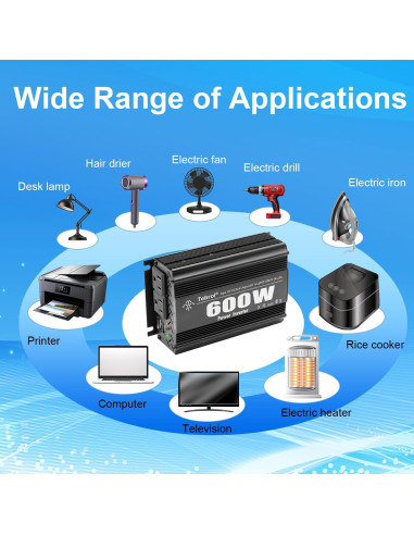 Inversor de Potencia 600W TVNIKD DC 12V a AC 110V con 2 USB