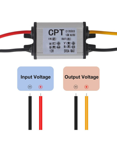 Convertidor DC 12V a 5V 3A 15W ALAMSCN A Prueba de Agua