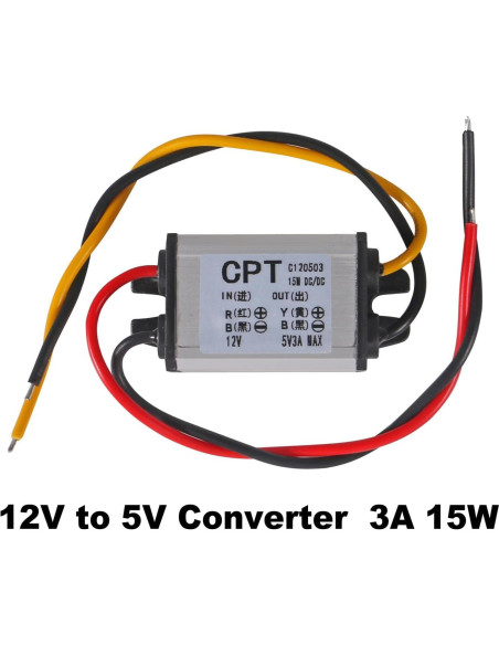 Convertidor DC 12V a 5V 3A 15W ALAMSCN A Prueba de Agua
