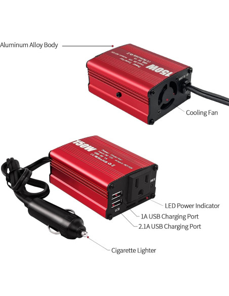 Inversor de Potencia 150W Sugolis 12V a 220V con 2 USB