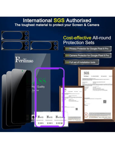 Protector de Pantalla Privado Ferilinso para Google Pixel 8 Pro