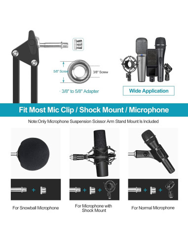 Brazo de micrófono OUKMIC ajustable con filtro antipop y clips