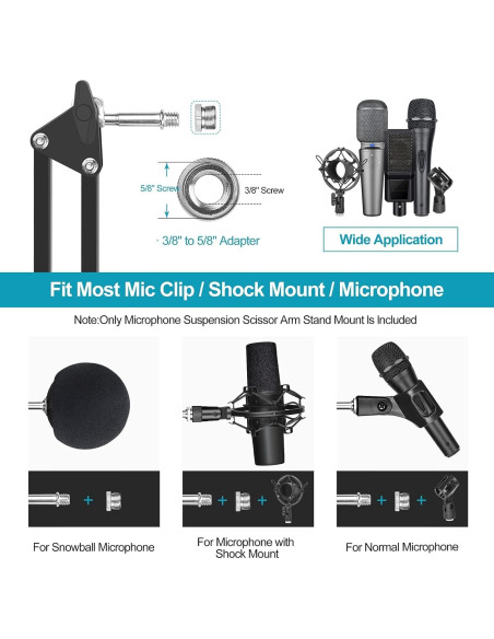 Brazo de micrófono OUKMIC ajustable con filtro antipop y clips