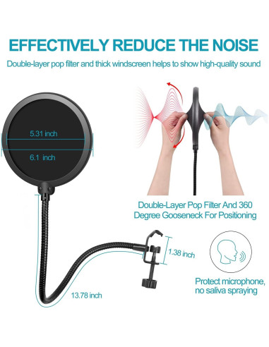 Brazo de micrófono OUKMIC ajustable con filtro antipop y clips