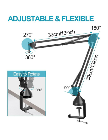 Brazo de micrófono OUKMIC ajustable con filtro antipop y clips