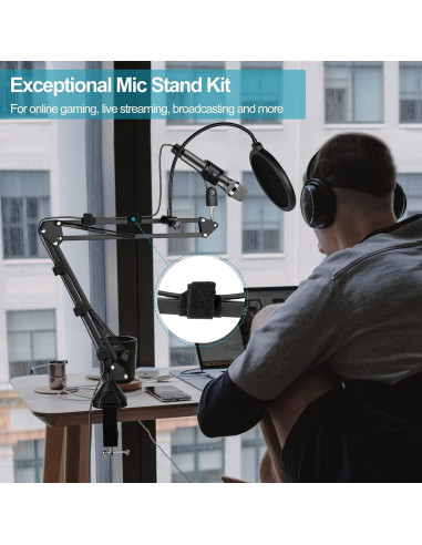 Brazo de micrófono OUKMIC ajustable con filtro antipop y clips