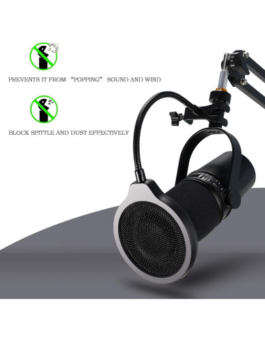 Filtro Pop YOUSHARES 10 cm 3 Capas con Clip Flexible para Shure MV7