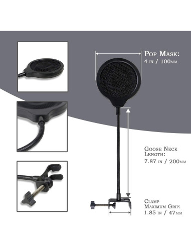 Filtro Pop YOUSHARES 10 cm 3 Capas con Clip Flexible para Shure MV7