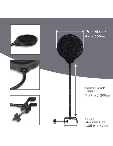 Filtro Pop YOUSHARES 10 cm 3 Capas con Clip Flexible para Shure MV7