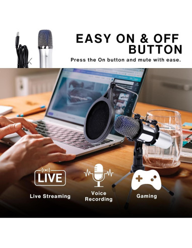 Micrófono USB de condensador Goodscious JRHS0074 para PC