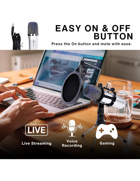 Micrófono USB de condensador Goodscious JRHS0074 para PC