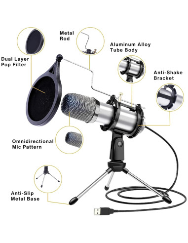 Micrófono USB de condensador Goodscious JRHS0074 para PC