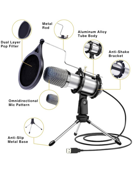 Micrófono USB de condensador Goodscious JRHS0074 para PC