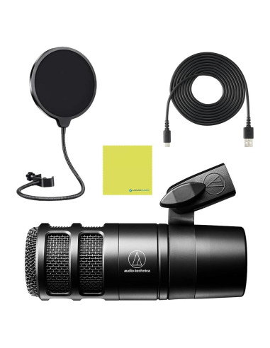 Micrófono Dinámico de Podcast Liquid Audio AT2040 Negro con Filtro POP