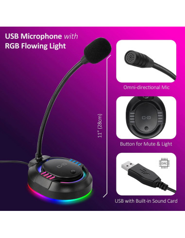 Micrófono USB ChanGeek CGS-M2 con RGB y botón de silencio
