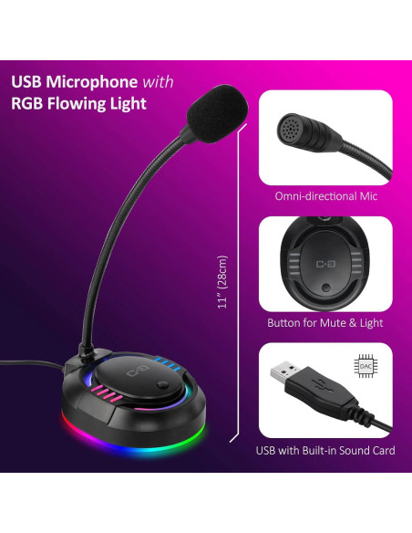 Micrófono USB ChanGeek CGS-M2 con RGB y botón de silencio