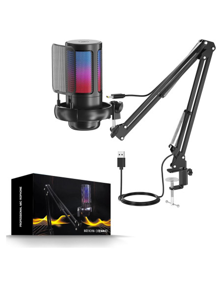 Micrófono Gaming USB Irosiy Cardioide RGB Plug & Play