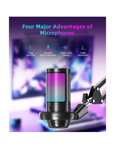 Micrófono Gaming USB Irosiy Cardioide RGB Plug & Play