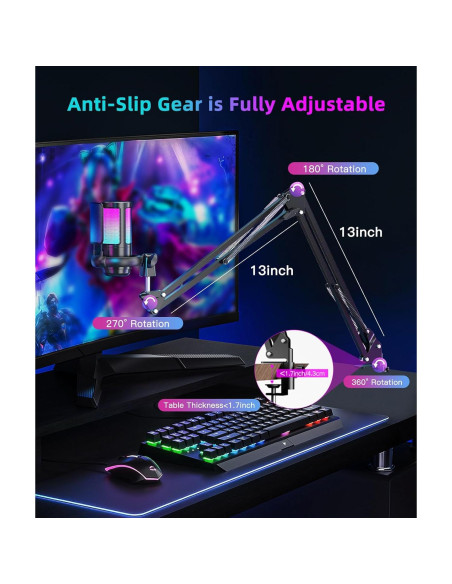 Micrófono Gaming USB Irosiy Cardioide RGB Plug & Play