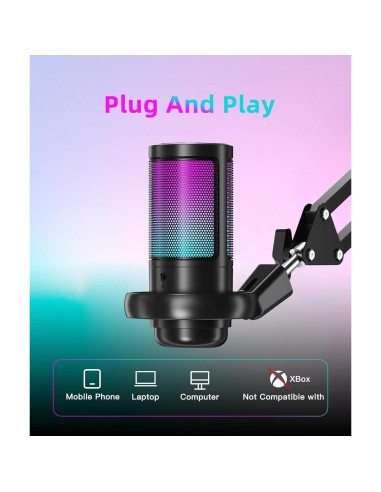 Micrófono Gaming USB Irosiy Cardioide RGB Plug & Play