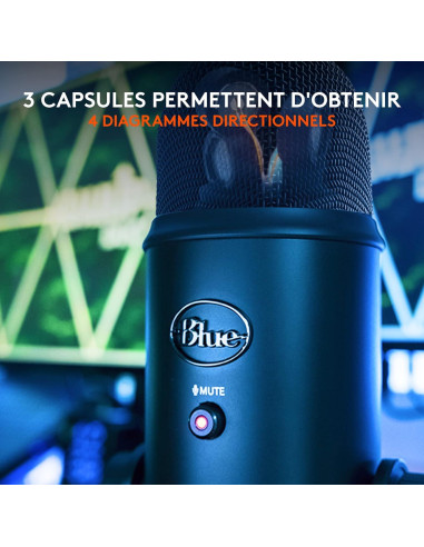 Micrófono USB Blue Yeti Blackout Renovado - 3 Cápsulas