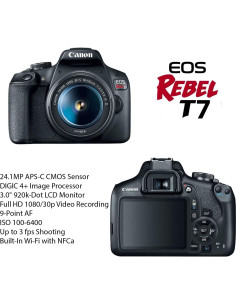 Cámara DSLR Canon EOS Rebel T7 24.1MP + Lente 18-55mm + Accesorios 2