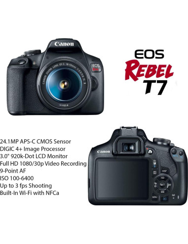 Cámara DSLR Canon EOS Rebel T7 24.1MP + Lente 18-55mm + Accesorios