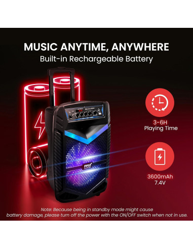 Altavoz PA Bluetooth Pyle PPHP1042B 600W 10" Recargable