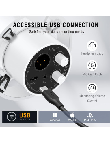 Micrófono Dinámico XLR/USB FIFINE K688W+L9 con Cable 3m