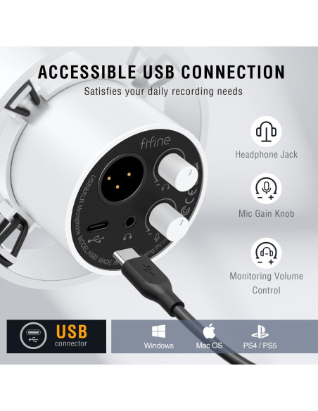 Micrófono Dinámico XLR/USB FIFINE K688W+L9 con Cable 3m