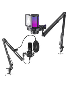 Micrófono USB MAONO DGM20S con Iluminación RGB y Cancelación de Ruido