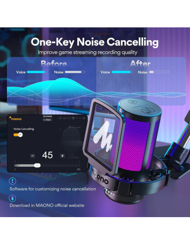 Micrófono USB MAONO DGM20S con Iluminación RGB y Cancelación de Ruido