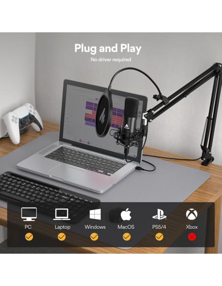 Micrófono USB MAONO DGM20S con Iluminación RGB y Cancelación de Ruido