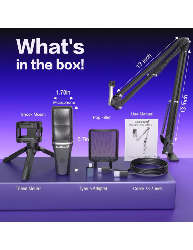 Micrófono USB Gaming ZealSound A68S con Cubierta Peluda