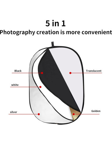 Reflector Plegable Godox 90x120cm 5-en-1 con Bolsa - Dorado, Plateado, Negro, Blanco, Translúcido