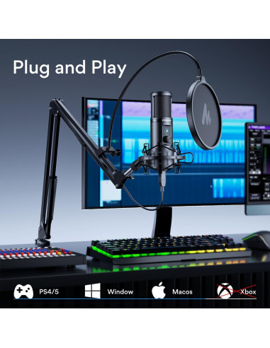 Micrófono USB MAONO AU-PM421 + Auriculares Monitor MH601