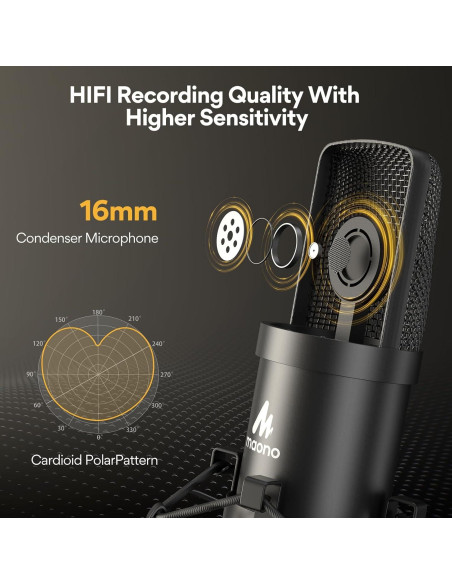 Micrófono USB MAONO AU-A04 Cardioide 192kHz/24bit para PC