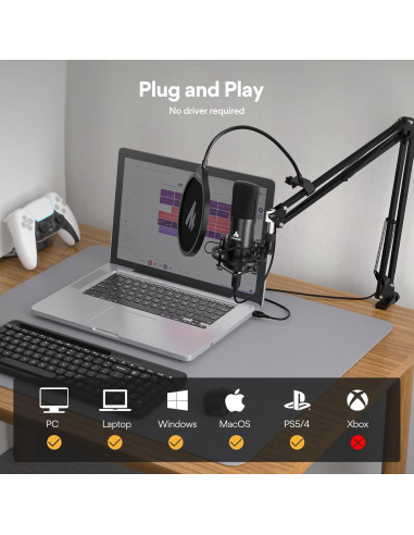 Micrófono USB MAONO AU-A04 Cardioide 192kHz/24bit para PC