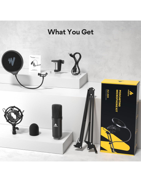 Micrófono USB MAONO AU-A04 Cardioide 192kHz/24bit para PC