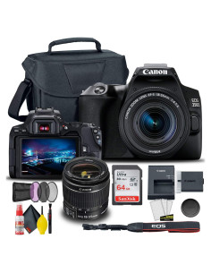 Cámara DSLR Canon EOS 250D con lente 18-55mm y accesorios