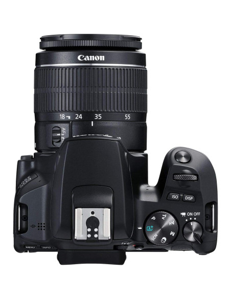 Cámara DSLR Canon EOS 250D con lente 18-55mm y accesorios