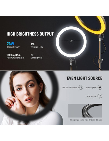 Luz de Anillo LED NEEWER 30cm 24W Bi Color 2900-7000K