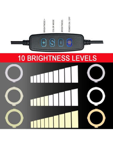 Luz de Anillo LED 20.32 cm Vivitar con Soporte y USB Blanca