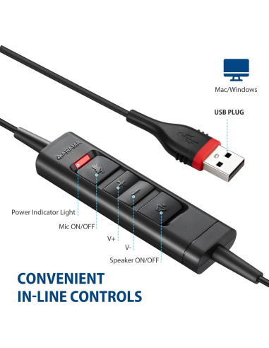 Auriculares USB Arama A800USB con micrófono cancelador de ruido