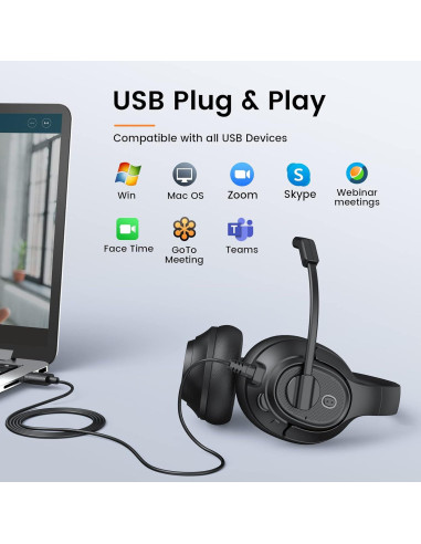 Auriculares EKSA H2 con micrófono USB y cancelación de ruido